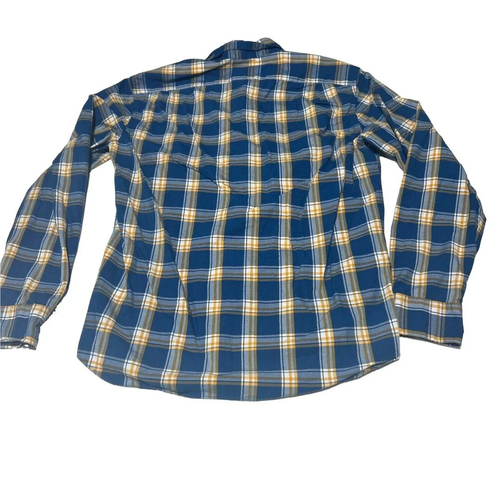 J.Crew Button Down Shirt Mens Large Slim Fit Flex Washed Plaid Blue Yellow Gold